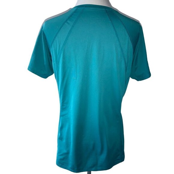 MOUNTAIN HARDWEAR LADIES SS SOLID TURQUOISE VNECK TOP TUNIC TEE TSHIRT EUC L - Picture 9 of 11
